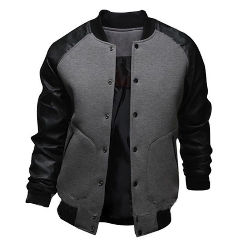 Men's Baseball Jacket with leather sleeve pocket