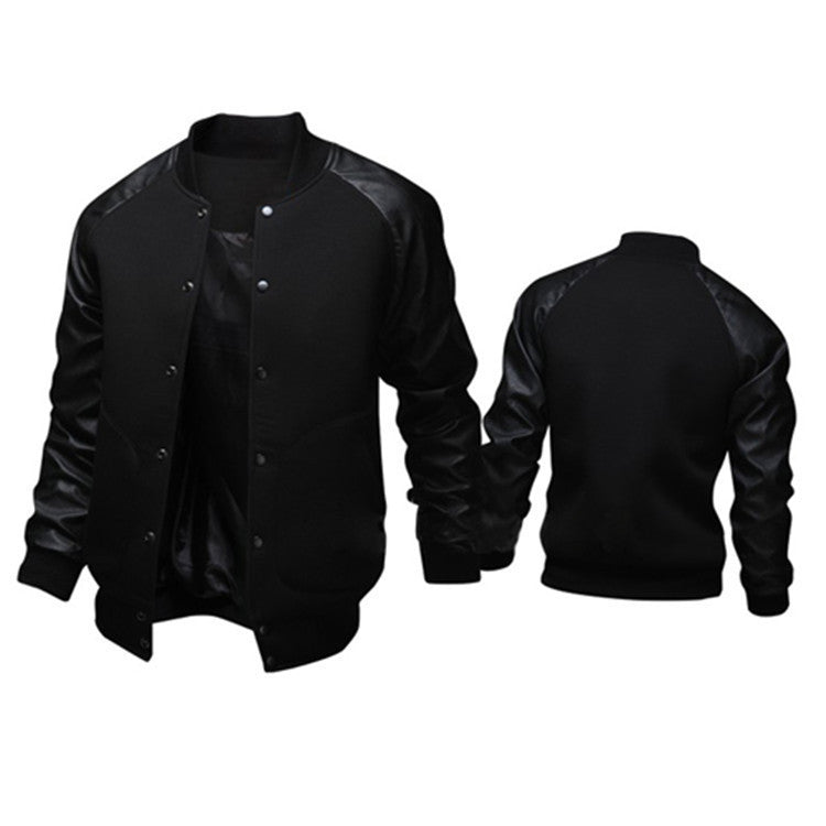 Men's Baseball Jacket with leather sleeve pocket