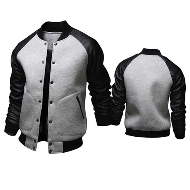 Men's Baseball Jacket with leather sleeve pocket