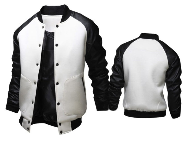 Men's Baseball Jacket with leather sleeve pocket