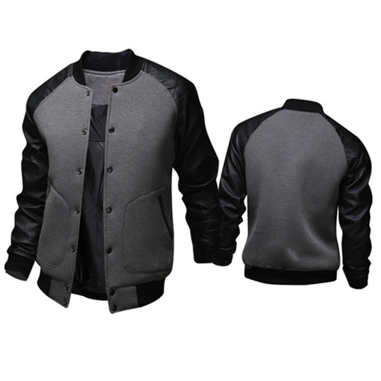 Men's Baseball Jacket with leather sleeve pocket